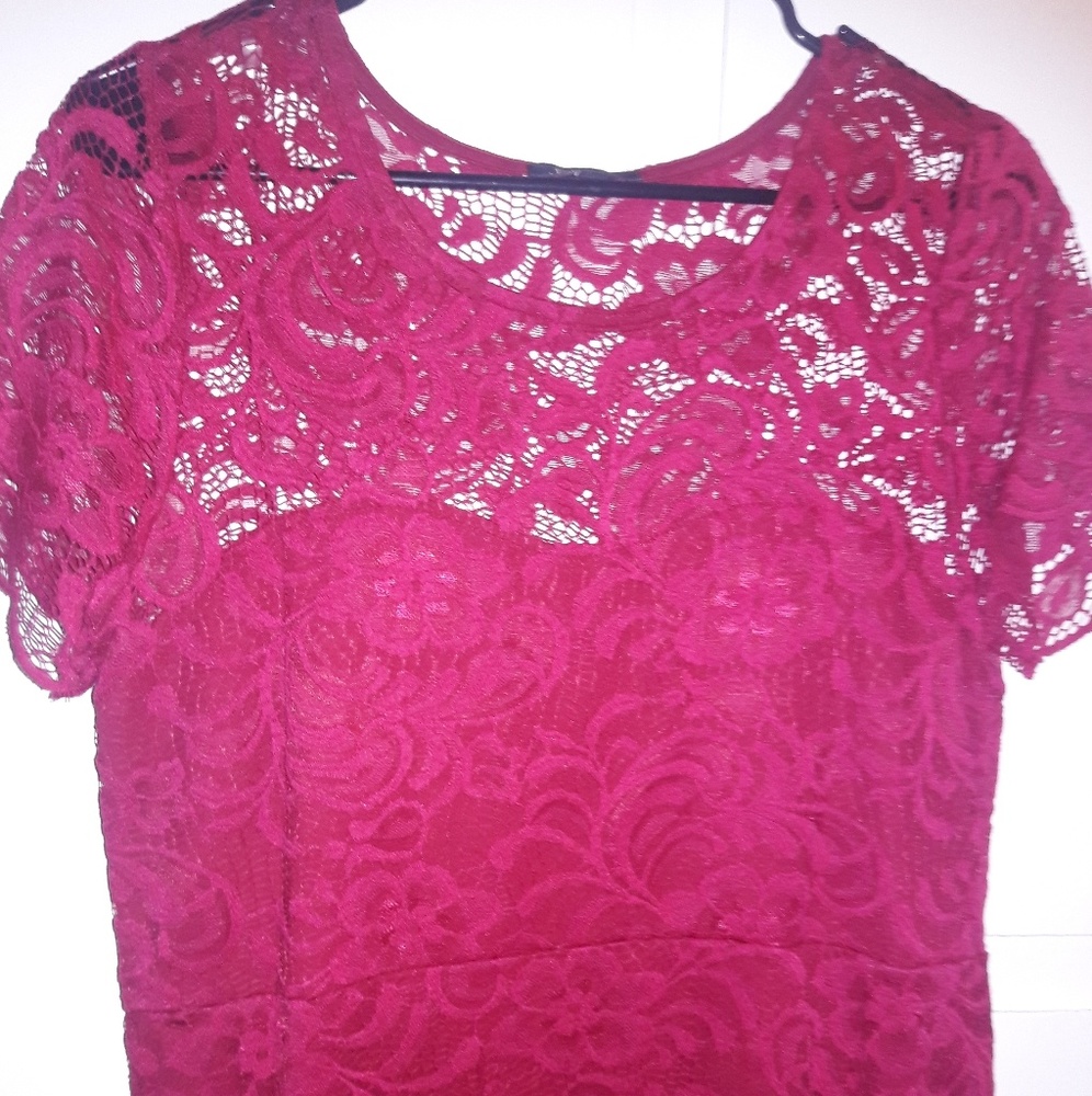 Lace Top Burgundy Dress